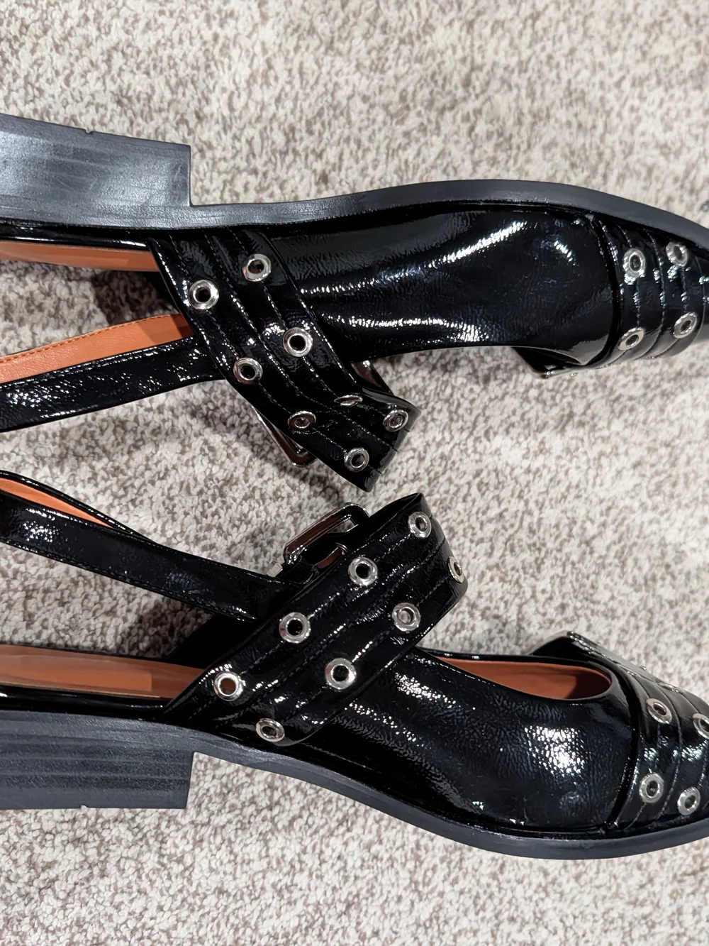 Black Patent Pointed Slingback Flats with Buckle Detail